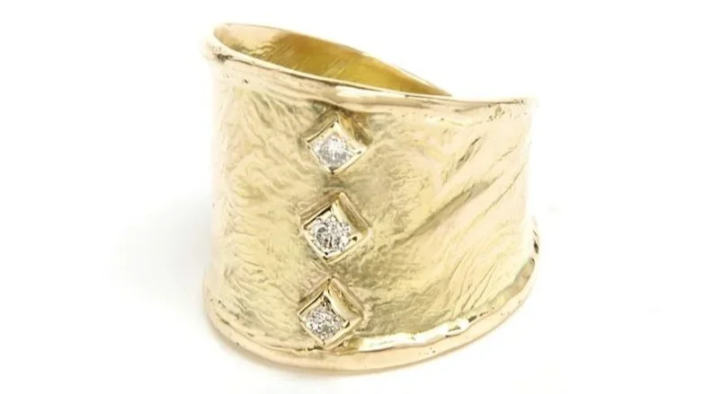 Side Stich 14k Gold, Diamonds