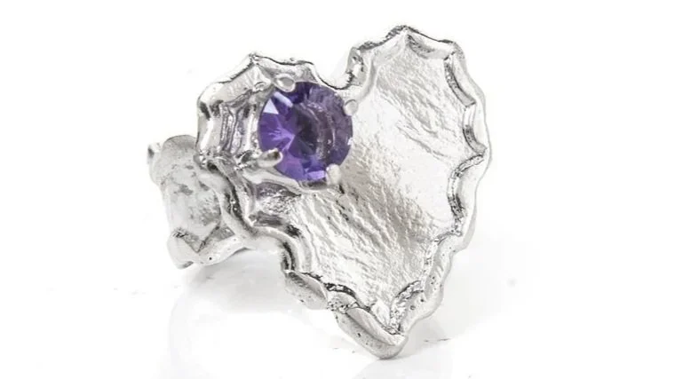 Ruffled Heart Sterling Silver, Amethyst