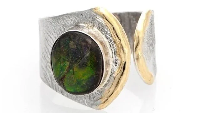 Golden Curves Sterling Silver, 14k Gold, Ammolite