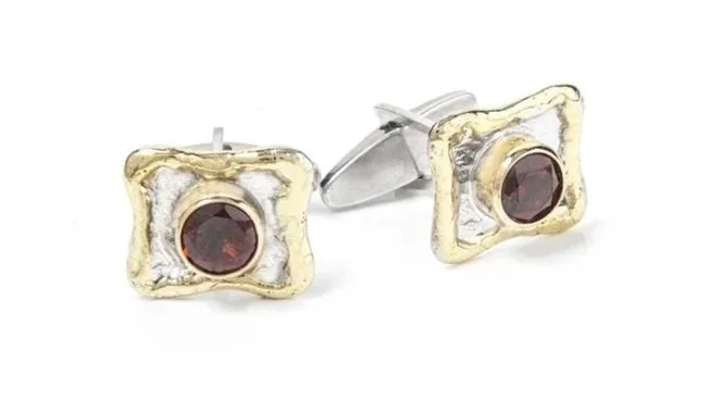 Garnet Cufflinks Sterling Silver, 14k Gold, Garnet