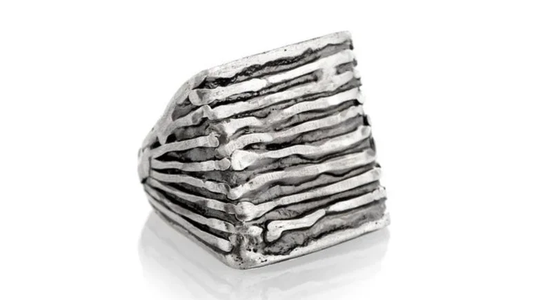 Ridges Square II Sterling Silver, Black Rhodium