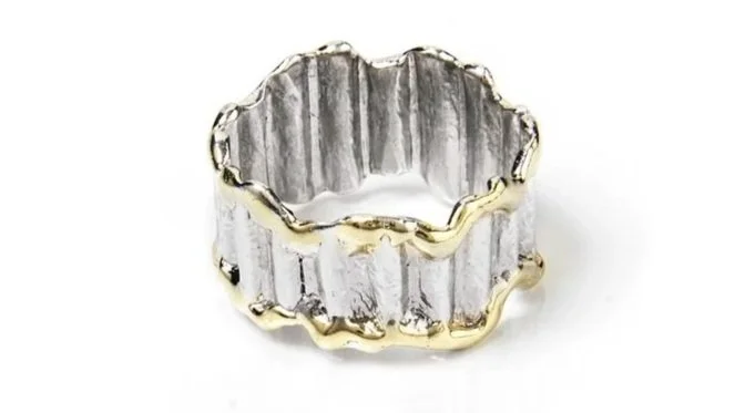 "Wavy Dude" Corrugated Sterling Silver, 14k Gold