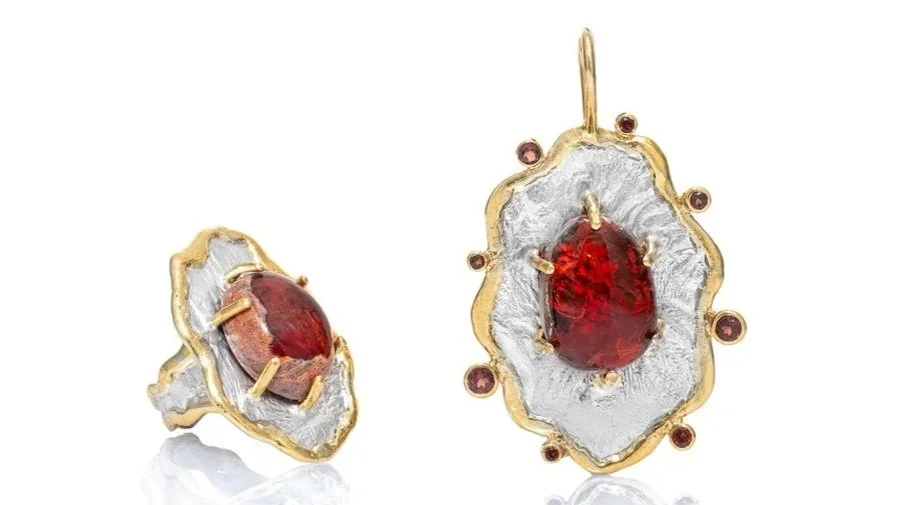Cherry Fire Opal Ring & Pendant