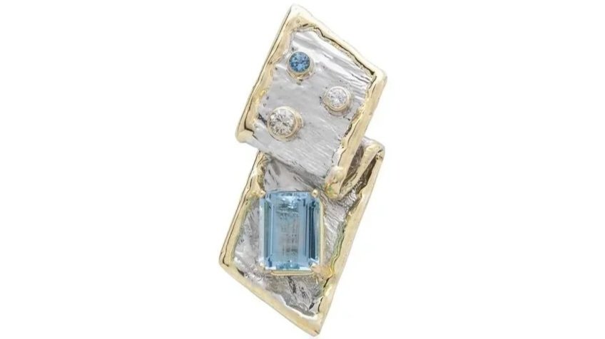 Mary Ann's Pendant Sterling Silver, 14k Gold, Aquamarine, Diamond