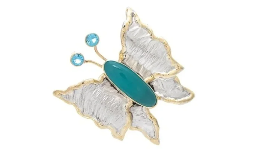 Butterfly Pendant Sterling Siver, 14k Gold, Chalcedony, Blue Topaz