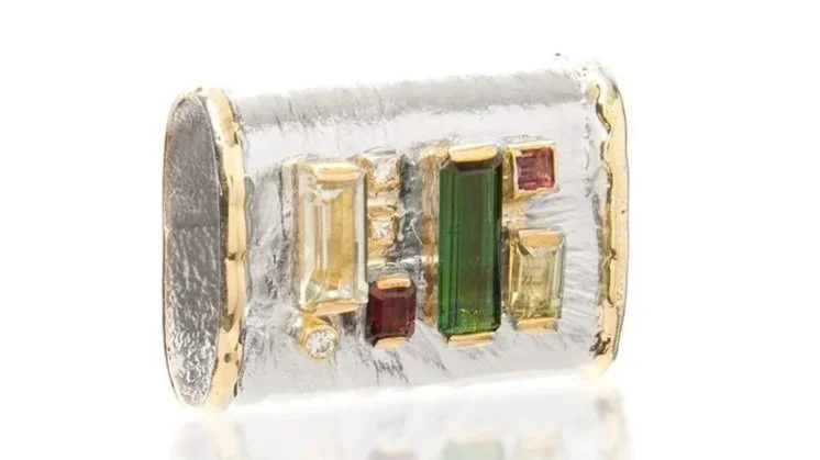 Multi-Stone Loop Slide Green Tourmaline, Pink Tourmaline, Green Amethyst, Diamond