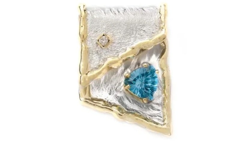 Angled Fold Sterling Siver, 14k Gold, Swiss Blue Topaz, Diamond