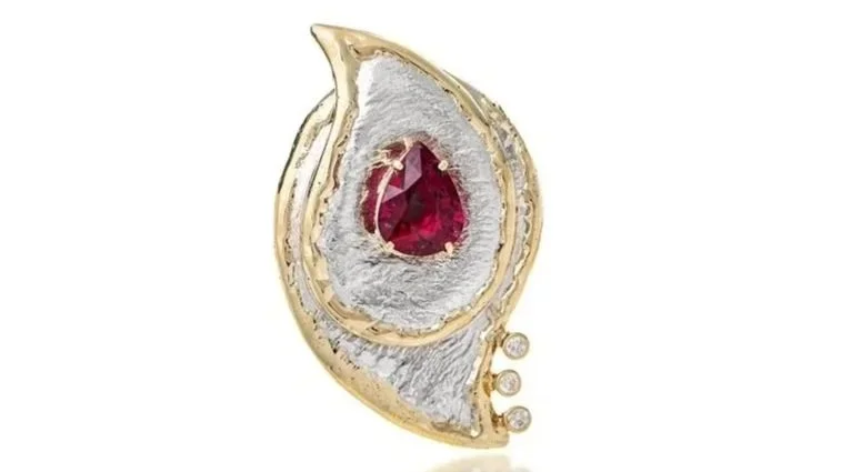 Paisley Pendant, Rubellite Tourmaline, Diamonds