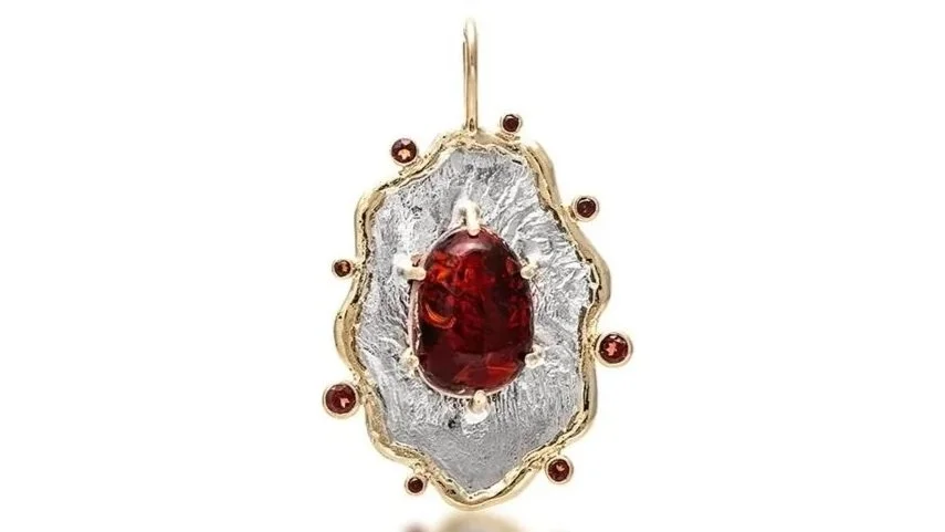 Cherries Jubilee Sterling Siver, 14k Gold, Mexican Cherry Opal, Garnets
