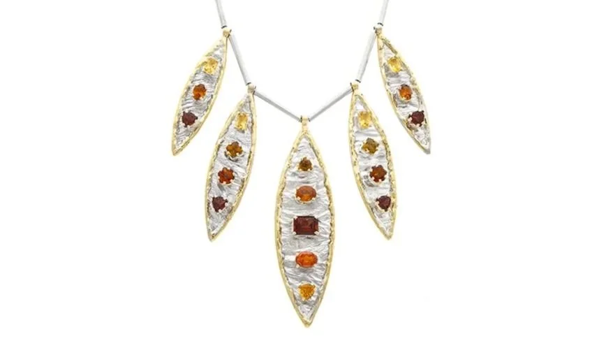 Fall Falling Leaves Sterling Silver, 14k Gold, Garnets, Citrine, Beryl