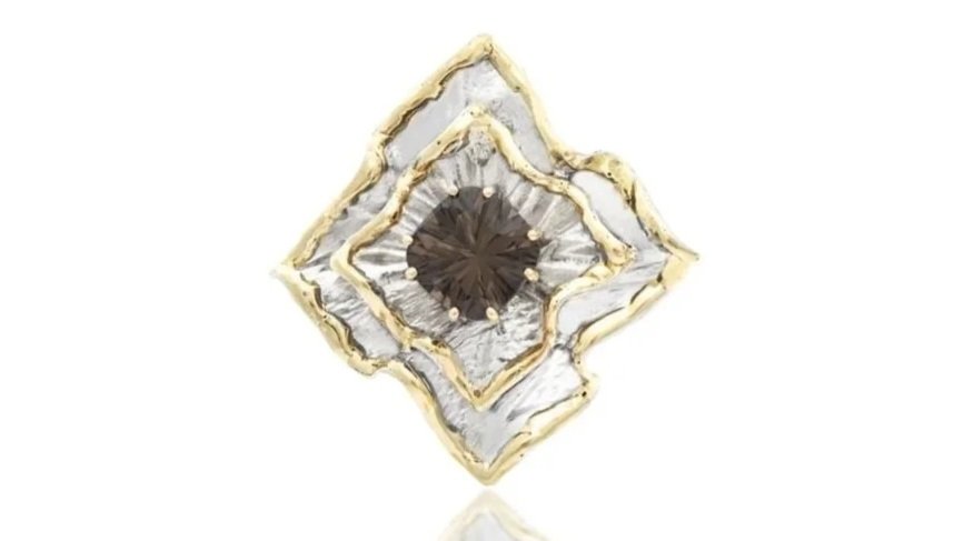 Krinkled Squares Sterling Silver, 14k Gold, Smoky Quartz
