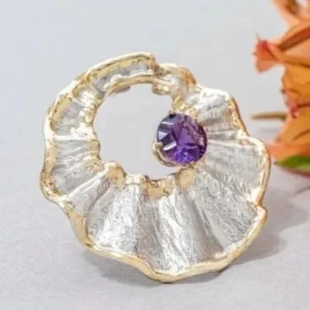 Ruffled Circle Cutout Sterling Silver, 14k Gold, Amethyst
