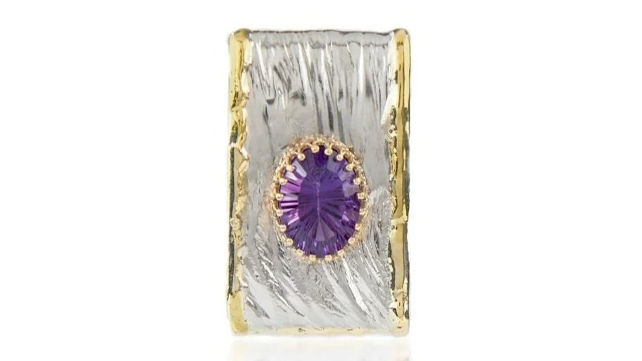 Vertical Slide Sterling Silver, 14k Gold, Amethyst