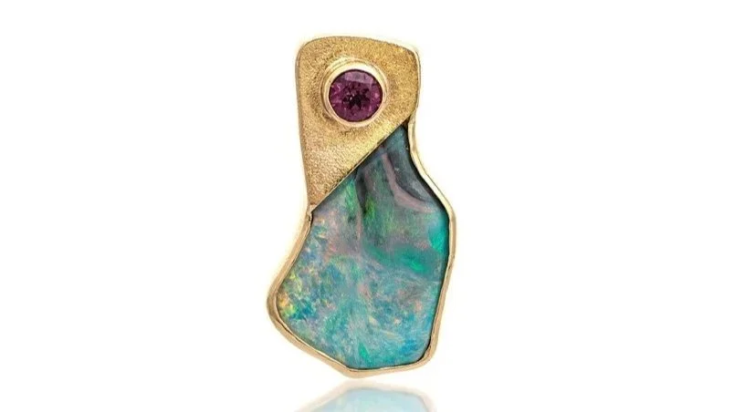 Hidden SecretS Sterling Silver, 14k Gold, Australian Opal, Rhodolite Garnet