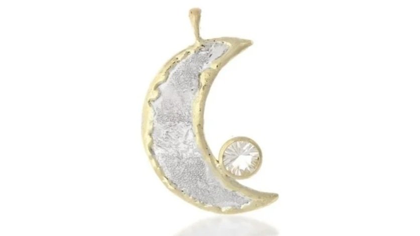 Crescent Moon Sterling Siver, 14k Gold, White Topaz