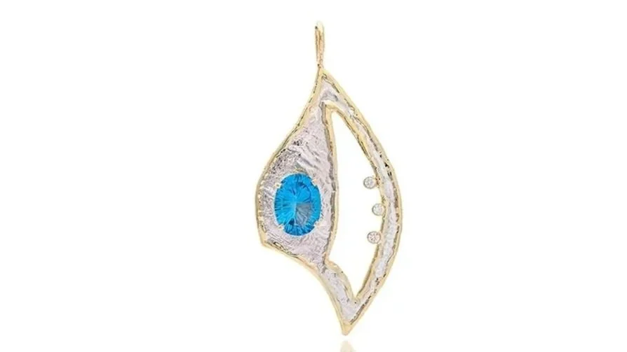Wind in my Sail Sterling Siver, 14k Gold, Swiss Blue Topaz, Diamonds
