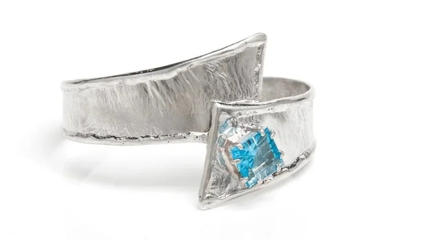 Offset Overlap Cuff Sterling Silver, Blue Topaz