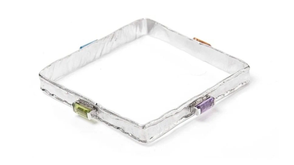 Square Bangle 
Sterling Silver, Multi-Stone Baguettes