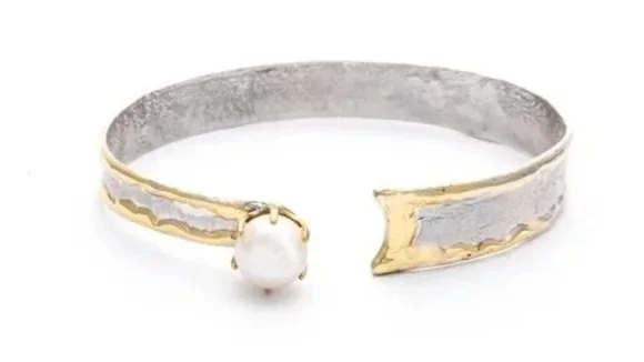 Narrow Wraparound Cuff  Sterling Silver, 14K Gold, FW Pearl