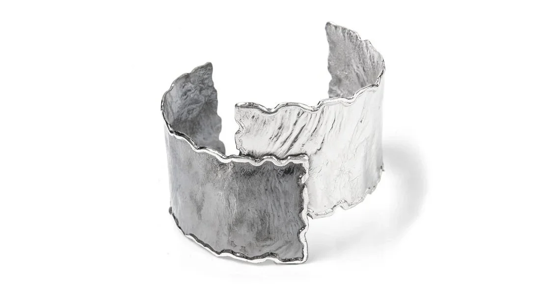 B & W Offset Cuff Sterling Silver, White & Black Rhodium Finish