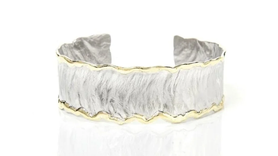 Ocean Waves 1" Cuff Sterling Silver, 14k Gold