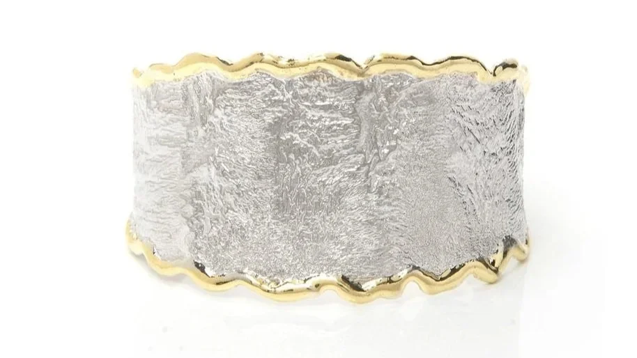 Ocean Waves Wide CuffSterling Silver, 14k Gold
