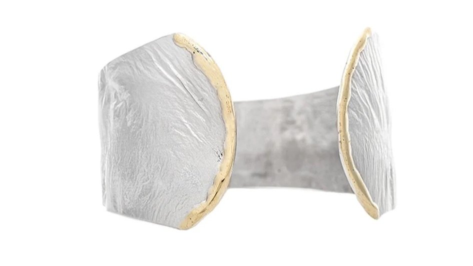 "Open Curves" Cuff Sterling Silver, 14k Gold