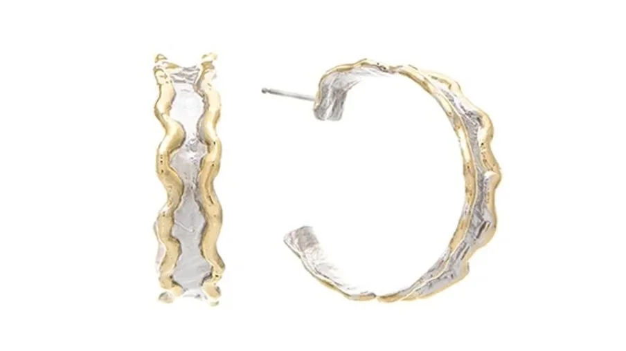 Medium Wavy Hoops Sterling Silver, 14k Gold