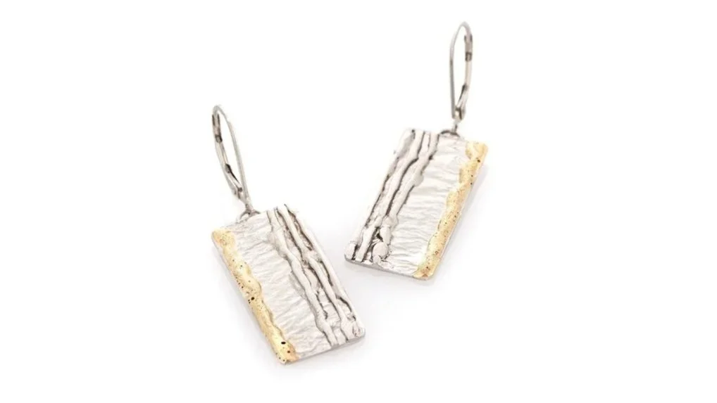 Rectangle Stripes Sterling Silver, 14k Gold