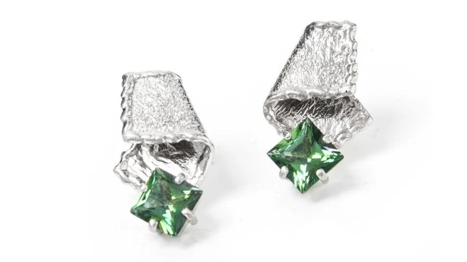 Fantastic Fold Earrings Sterling Silver, Rainforest Topaz
