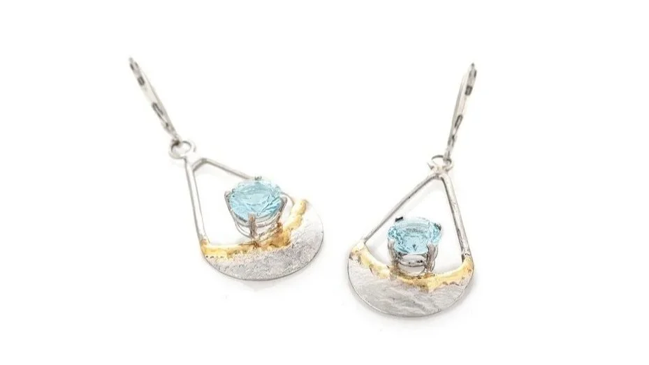 "Swing" Earrings Sterling Silver, 14k Gold, Sky Blue Topaz