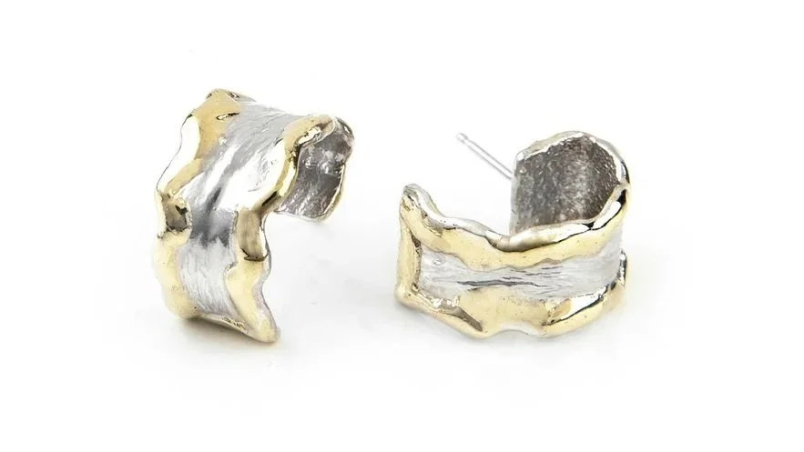Wavy Hoops Sterling Silver, 14k Gold