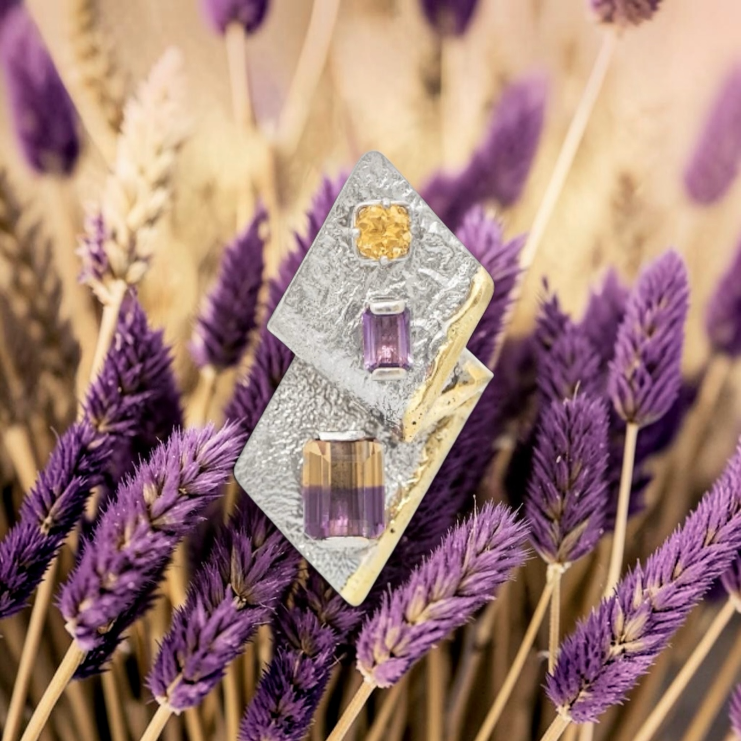 Purple Wheat Sterling Siver, 14k Gold, Ametrine, Amethyst, Citrine