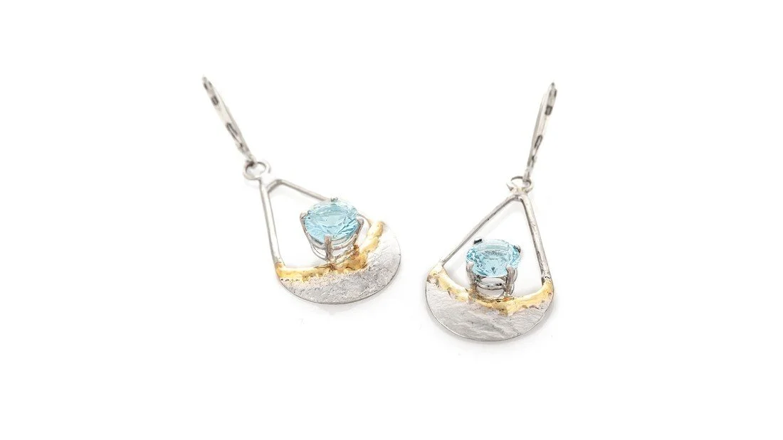"Swing" Earrings Sterling Silver, 14k Gold, Sky Blue Topaz