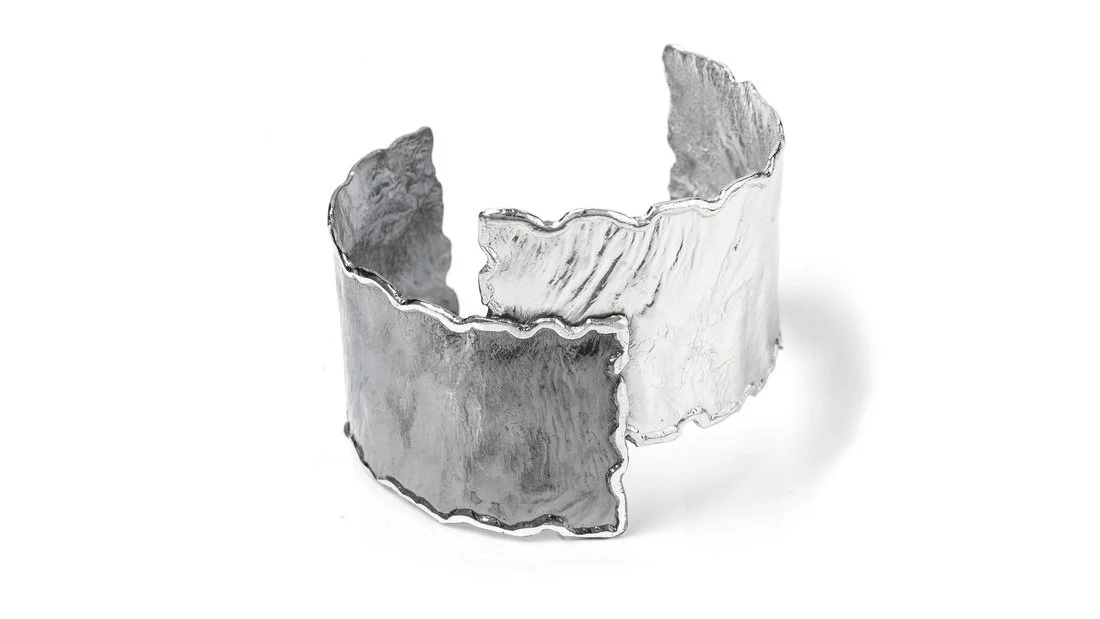 B & W Offset Cuff Sterling Silver, White & Black Rhodium Finish