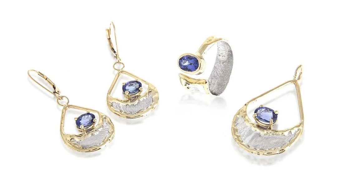 Full Swing in Tanzanite Earrings, Ring & Pendant