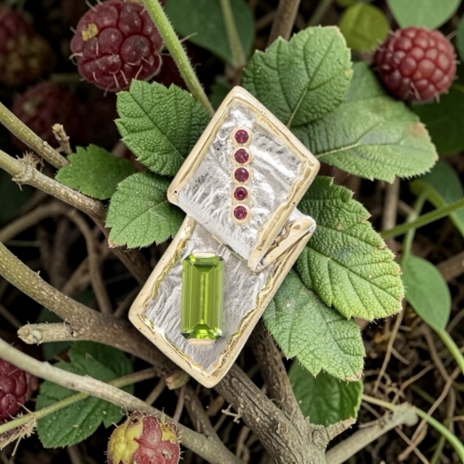 All Around the Raspberry Bush Sterling Siver, 14k Gold, Peridot, Raspberry Topaz