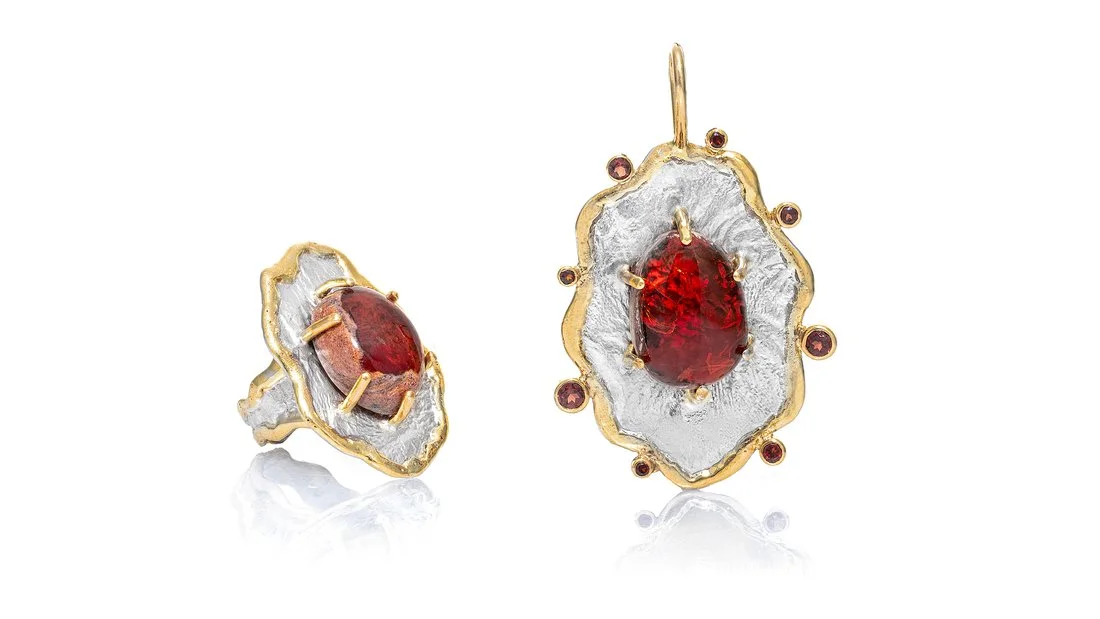 Cherry Fire Opal Ring & Pendant