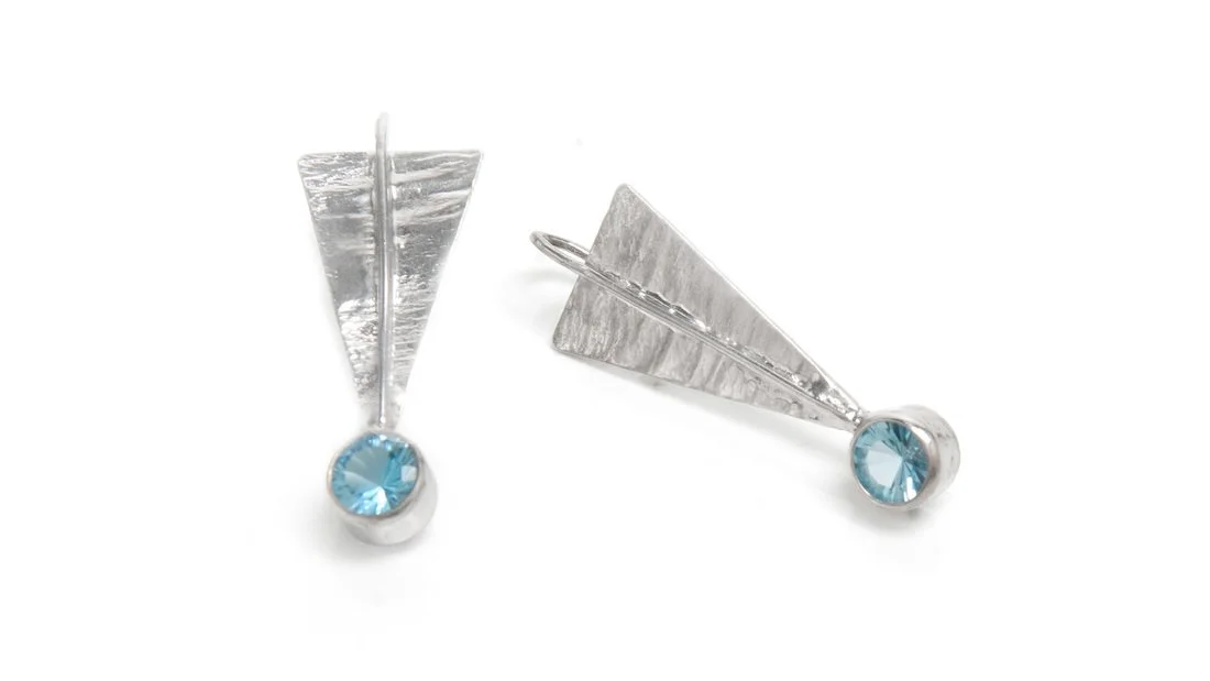 Triangle Divide Earrings Sterling Silver, Blue Topaz