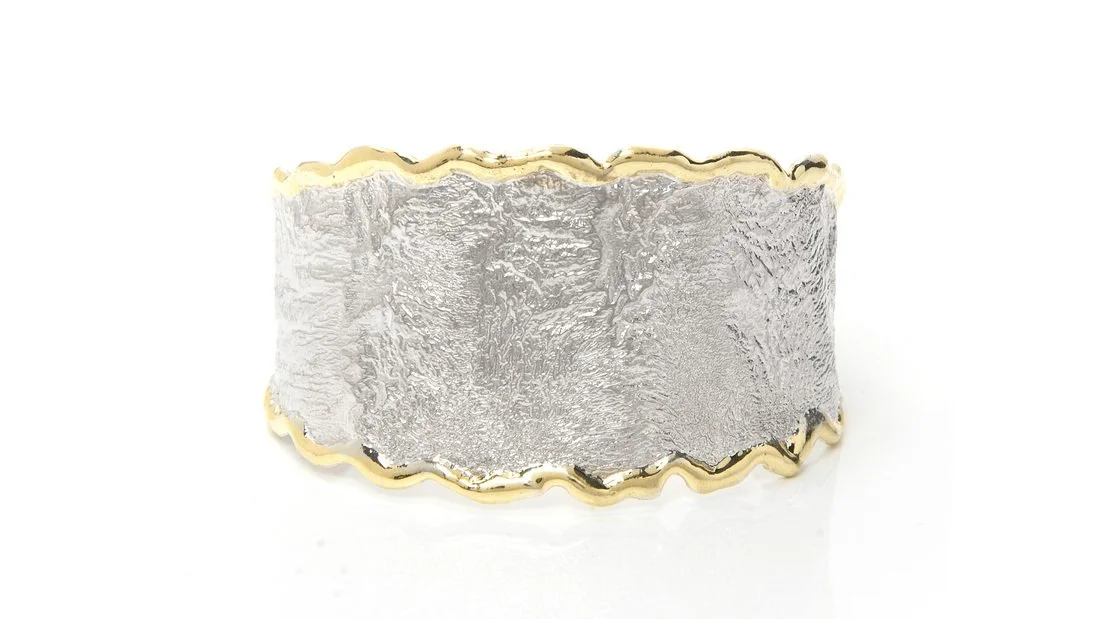 Ocean Waves Wide CuffSterling Silver, 14k Gold
