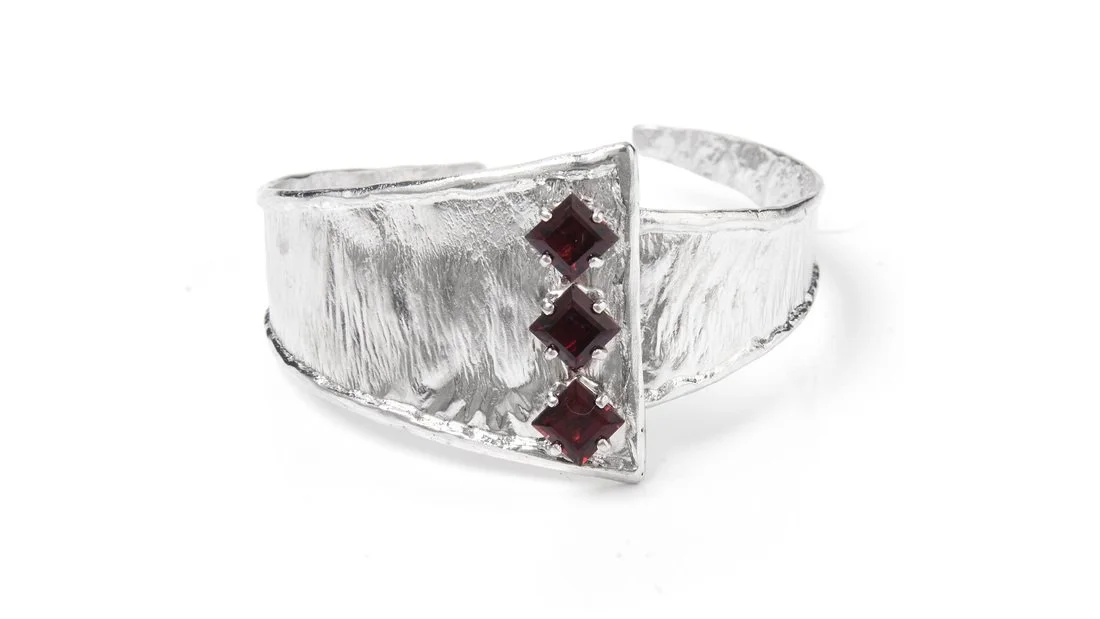 "Part Two" Cuff Sterling Silver, Garnets