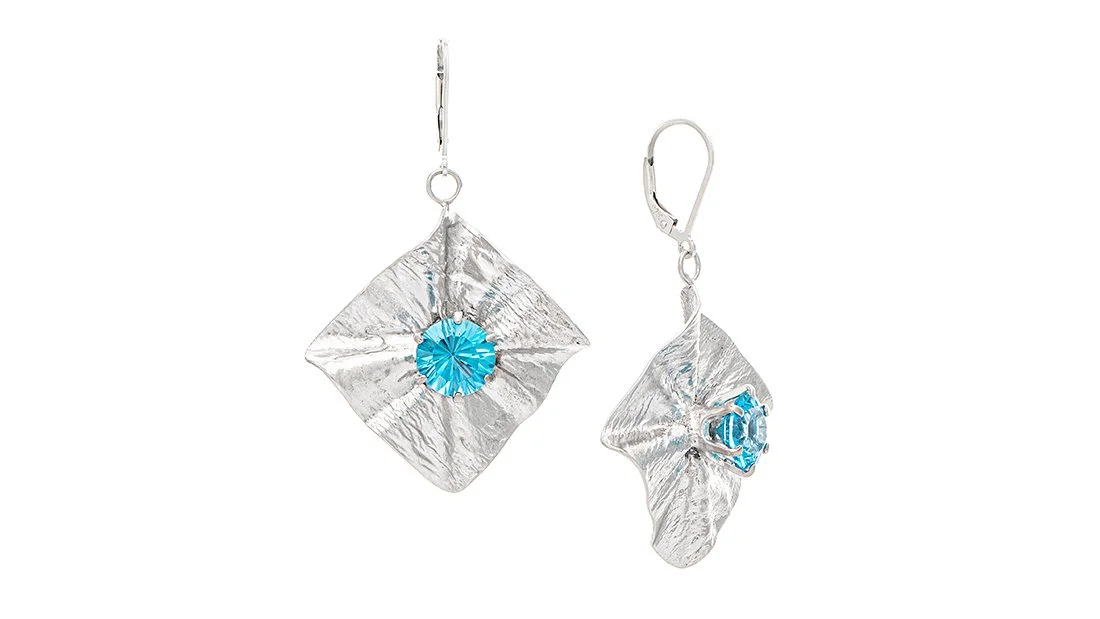 Diamond Ruffles Sterling Silver, Swiss Blue Topaz