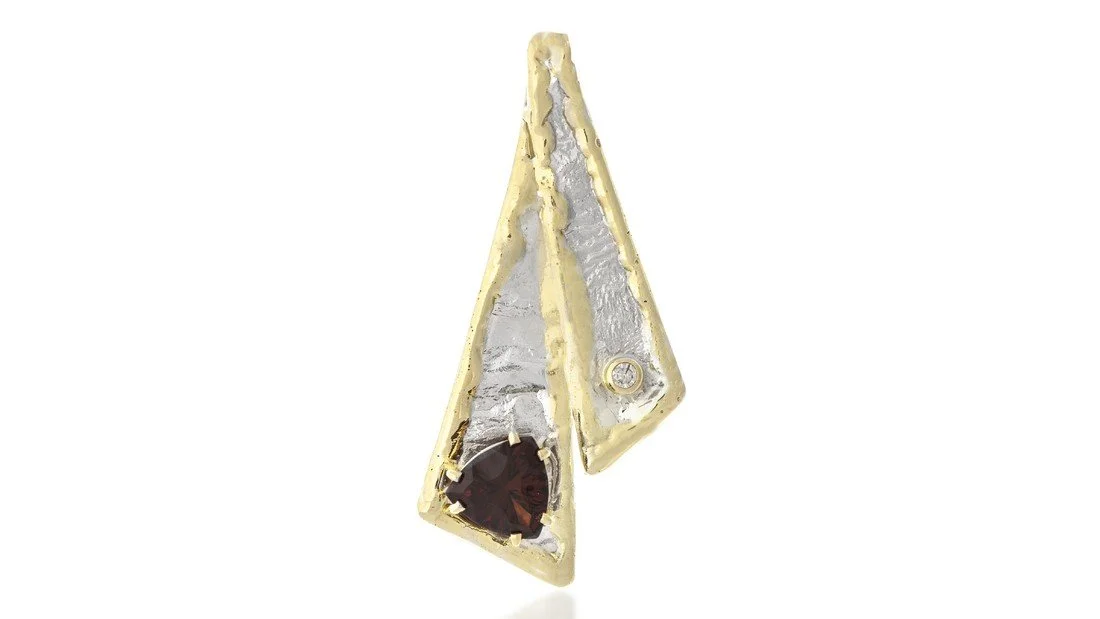 Ribbon Pendant Sterling Siver, 14k Gold, Garnet, Diamond