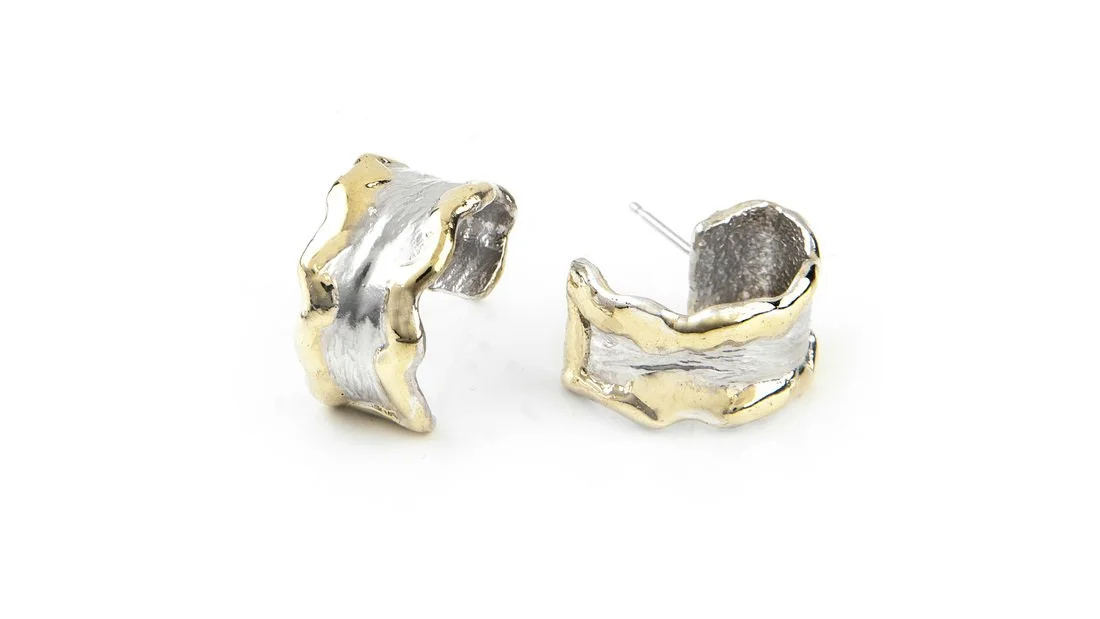 Wavy Hoops Sterling Silver, 14k Gold