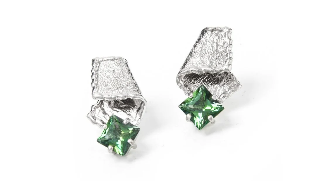 Fantastic Fold Earrings Sterling Silver, Rainforest Topaz