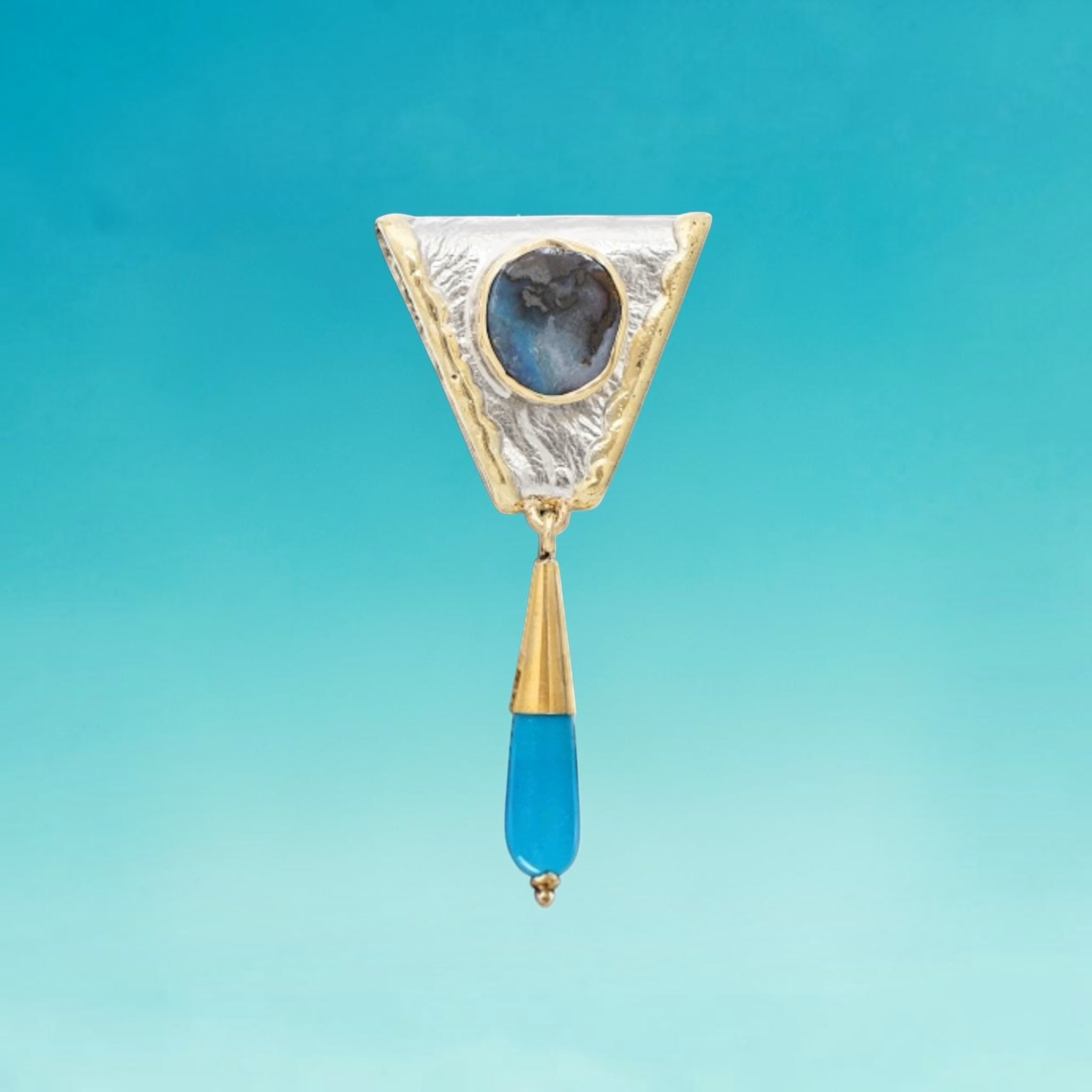 Hypnotic Slide Sterling Siver, 14k Gold, Boulder Opal, Sleeping Beauty Turquoise
