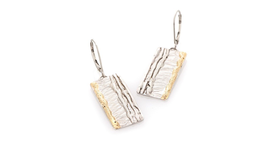 Rectangle Stripes Sterling Silver, 14k Gold