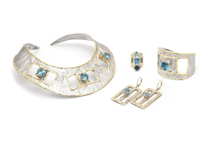 Windows in Blue Topaz Collar, Ring, Earrings & Cuff