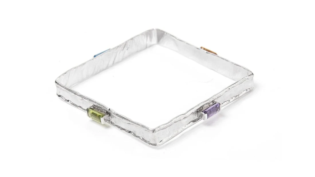Square Bangle 
Sterling Silver, Multi-Stone Baguettes
