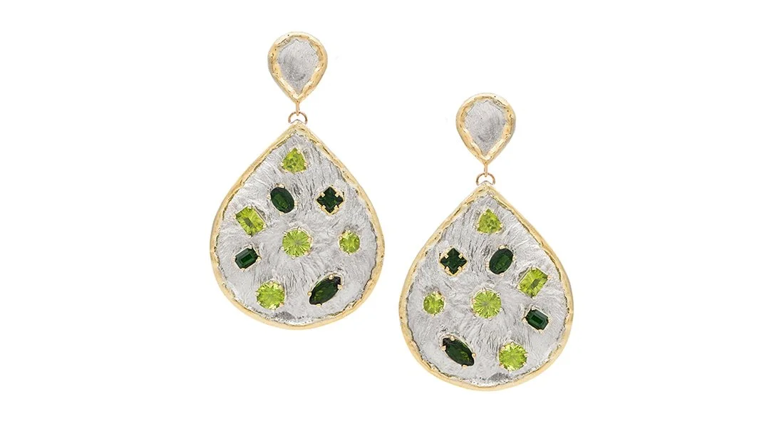 "Green With Envy" Sterling Silver, 14k Gold, Peridot & Chrome Diopside